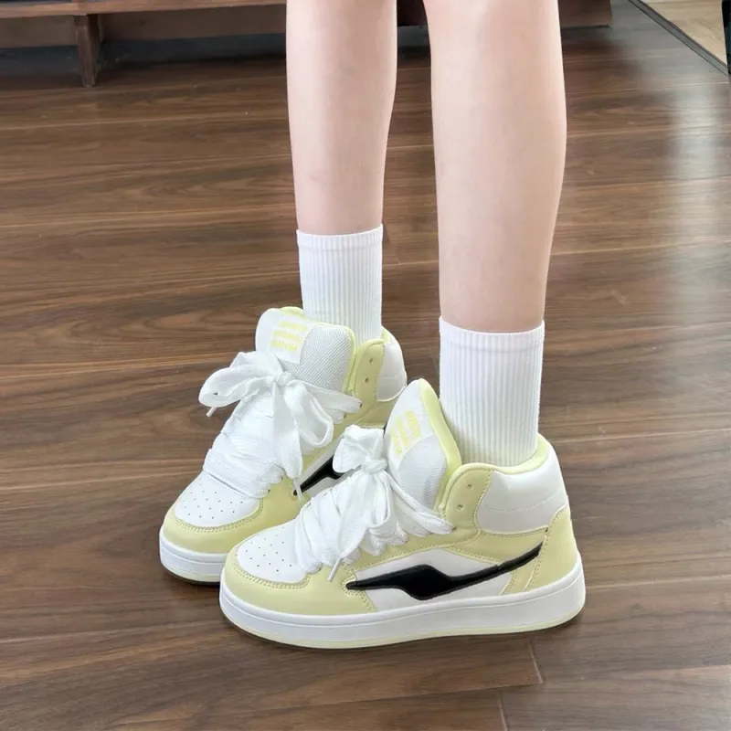 ABCYLM Wide Coverage Cushioning Impact Resistance Lightweight High Top Skateboard Shoes Women's White Yellow-4