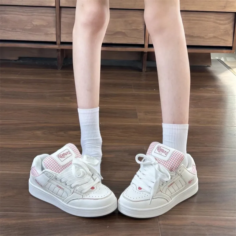 ABCYLM Slip Resistant Shock Absorbers Lightweight Low Top Skateboard Shoes Women's White Rainbow-4