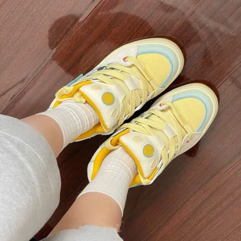 ABCYLM Slip Resistant Cushioning Impact Resistance Abrasion Resistant Low Top Skateboard Shoes Women's Cream Yellow-4