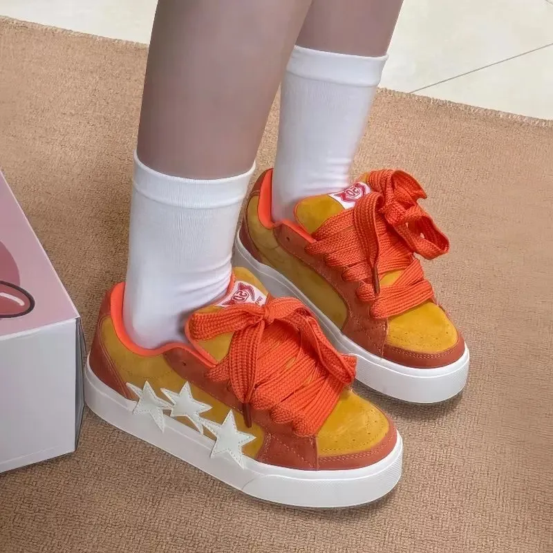 ABCYLM Puffy Shoes Slip Resistant Cushioning Impact Resistance Wear Resistant Low Top Skateboard Shoes Women's Saffron-3