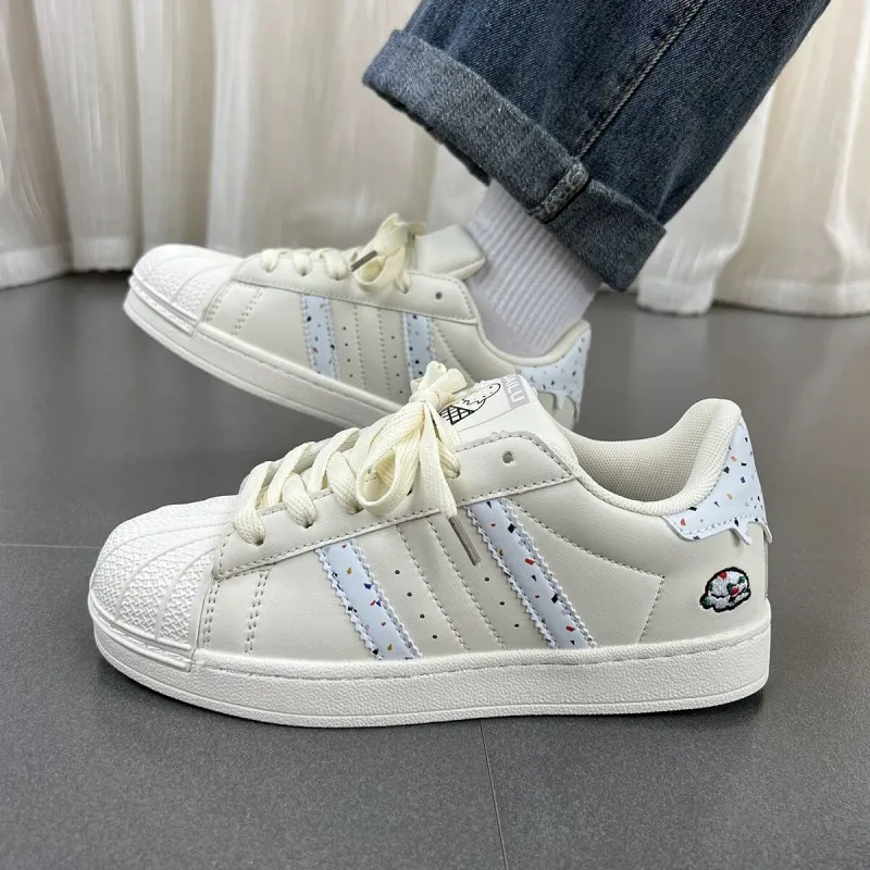 ABCYLM Slip Resistant Cushioning Impact Resistance Abrasion Resistant Low Top Skateboard Shoes Unisex Ecru-3