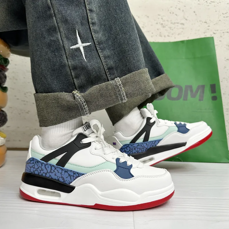 ABCYLM Warm Slip Resistant Cushioning Impact Resistance Wear Resistant Low Top Skateboard Shoes Unisex White Blue Red-10