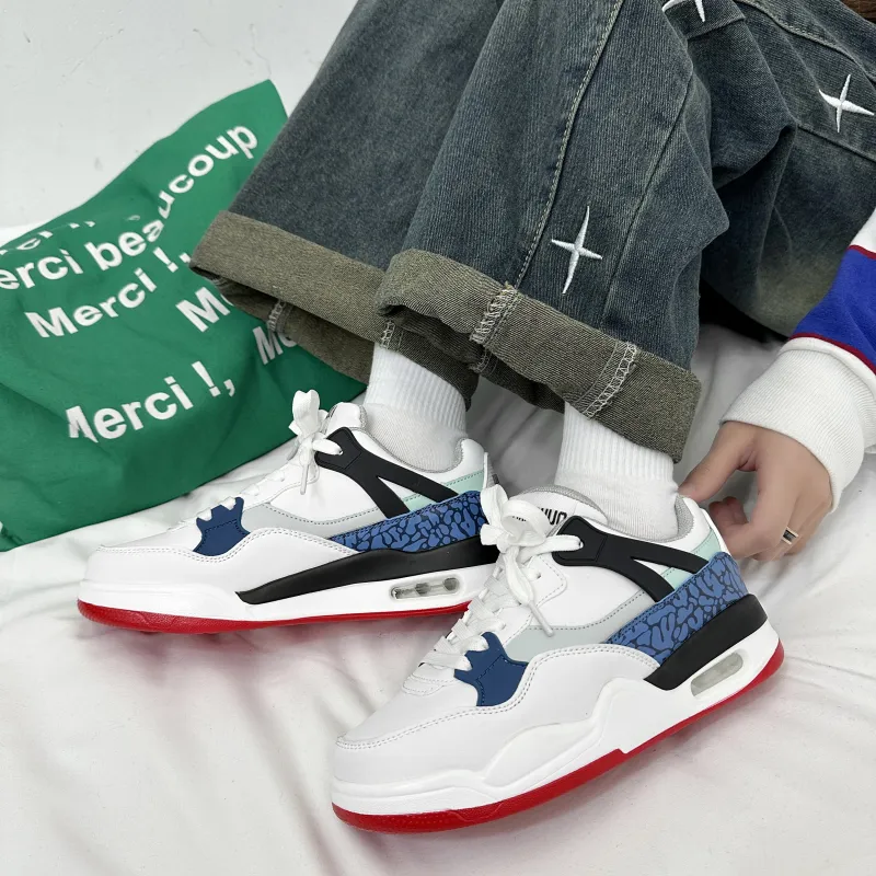 ABCYLM Warm Slip Resistant Cushioning Impact Resistance Wear Resistant Low Top Skateboard Shoes Unisex White Blue Red-8