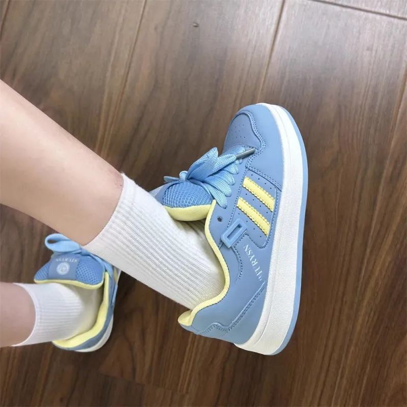 ABCYLM Slip Resistant Cushioning Impact Resistance Abrasion Resistant Low Top Skateboard Shoes Women's Blue Yellow-2
