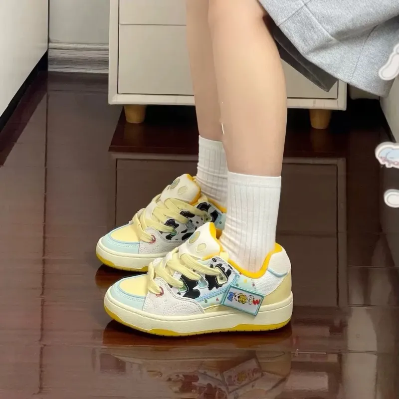 ABCYLM Slip Resistant Cushioning Impact Resistance Abrasion Resistant Low Top Skateboard Shoes Women's Cream Yellow-1