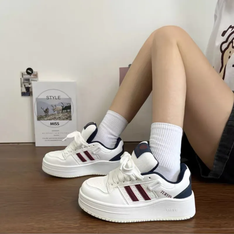 ABCYLM Slip Resistant Cushioning Impact Resistance Abrasion Resistant Low Top Skateboard Shoes Women's White Burgundy-1
