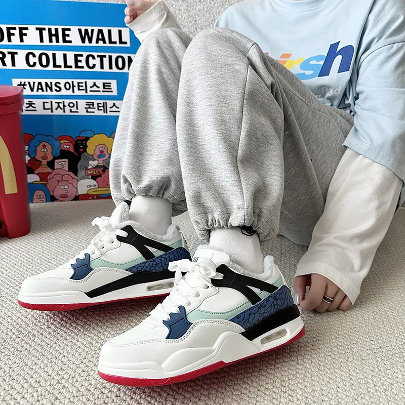 ABCYLM Warm Slip Resistant Cushioning Impact Resistance Wear Resistant Low Top Skateboard Shoes Unisex White Blue Red-2