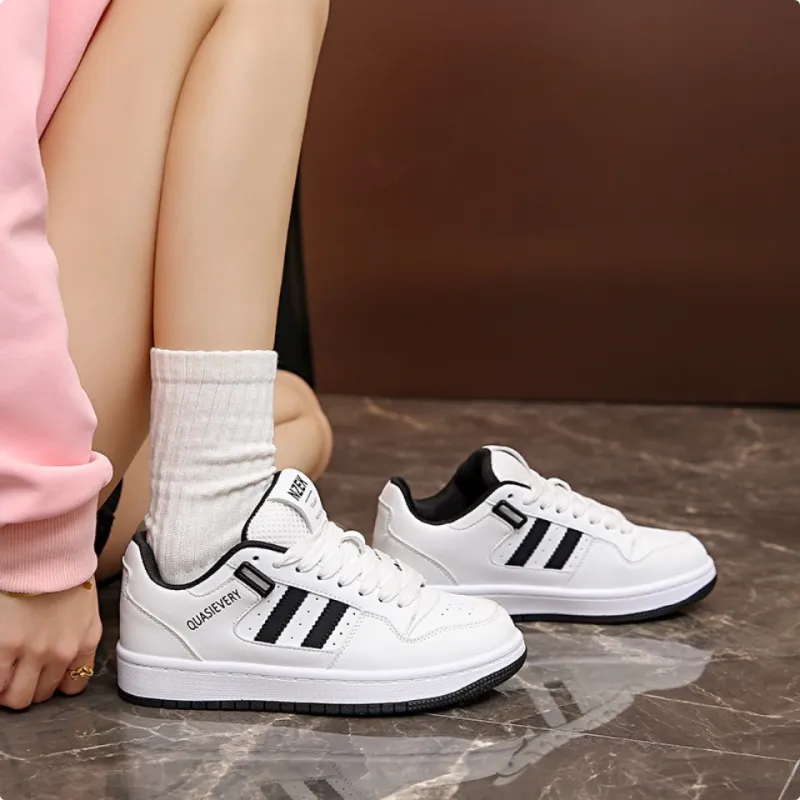 ABCYLM Slip Resistant Cushioning With Impact Resistance Low Top Skateboard Shoes Unisex Black White-5