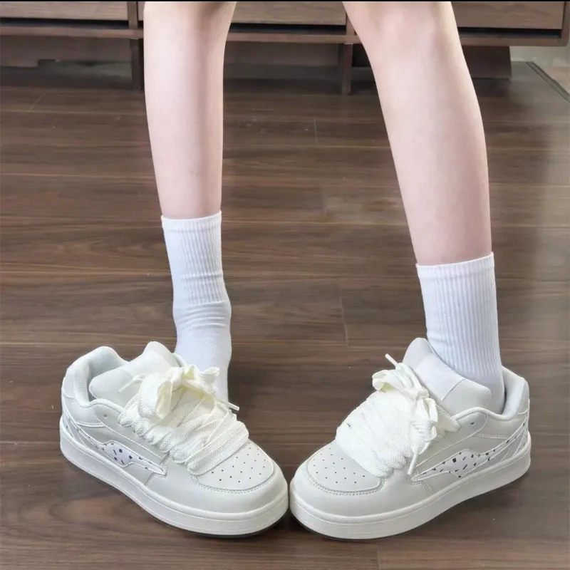 ABCYLM Slip Resistant, Abrasion Resistant, Lightweight, Breathable Low Top Skateboard Shoes Women's Lace Trim White-5