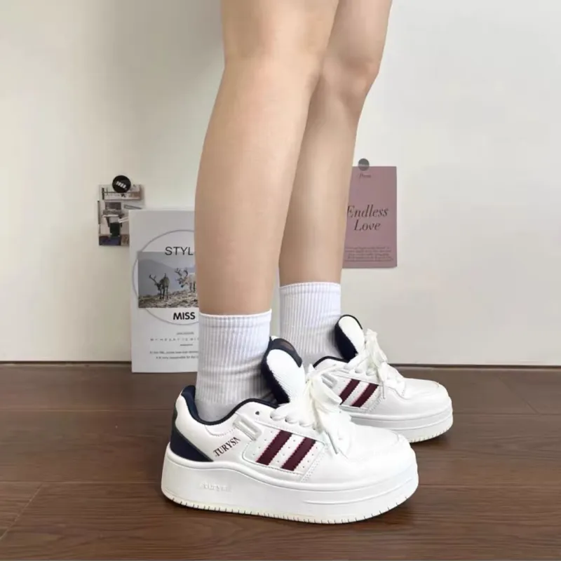 ABCYLM Slip Resistant Cushioning Impact Resistance Abrasion Resistant Low Top Skateboard Shoes Women's White Burgundy-5