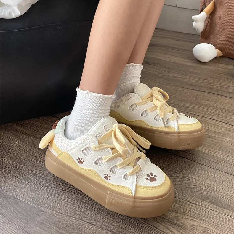 ABCYLM Slip Resistant Cushioning With Impact Resistance Low Top Skateboard Shoes Women's Yellow-4