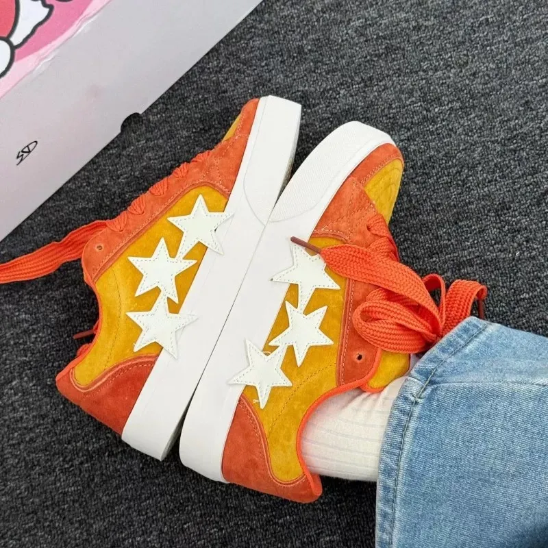ABCYLM Puffy Shoes Slip Resistant Cushioning Impact Resistance Wear Resistant Low Top Skateboard Shoes Women's Saffron-2