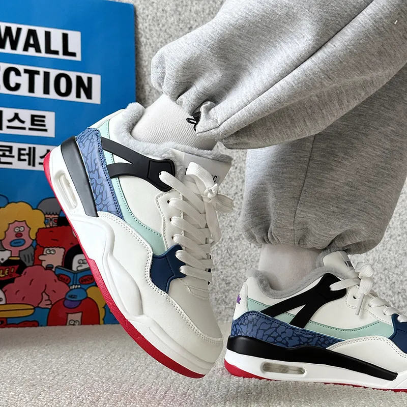 ABCYLM Warm Slip Resistant Cushioning Impact Resistance Wear Resistant Low Top Skateboard Shoes Unisex White Blue Red-5