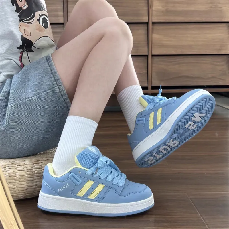 ABCYLM Slip Resistant Cushioning Impact Resistance Abrasion Resistant Low Top Skateboard Shoes Women's Blue Yellow-3