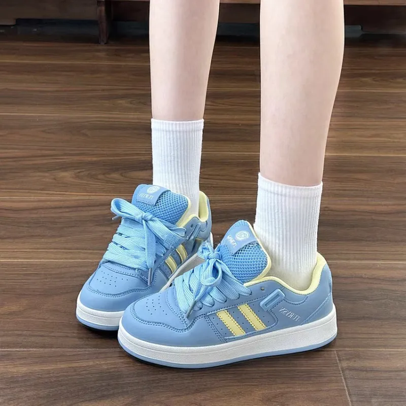 ABCYLM Slip Resistant Cushioning Impact Resistance Abrasion Resistant Low Top Skateboard Shoes Women's Blue Yellow-1