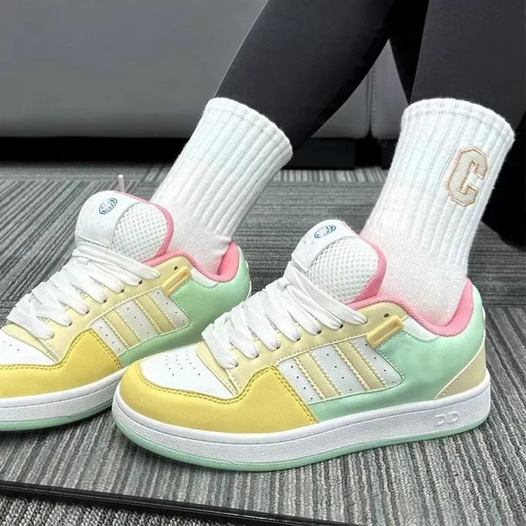 ABCYLM Slip Resistant Cushioning Impact Resistance Wear Resistant Low Top Skateboard Shoes Women's White Yellow Green-2