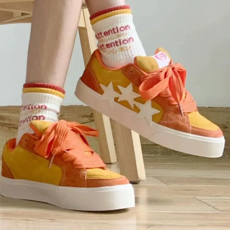 ABCYLM Puffy Shoes Slip Resistant Cushioning Impact Resistance Wear Resistant Low Top Skateboard Shoes Women's Saffron-1