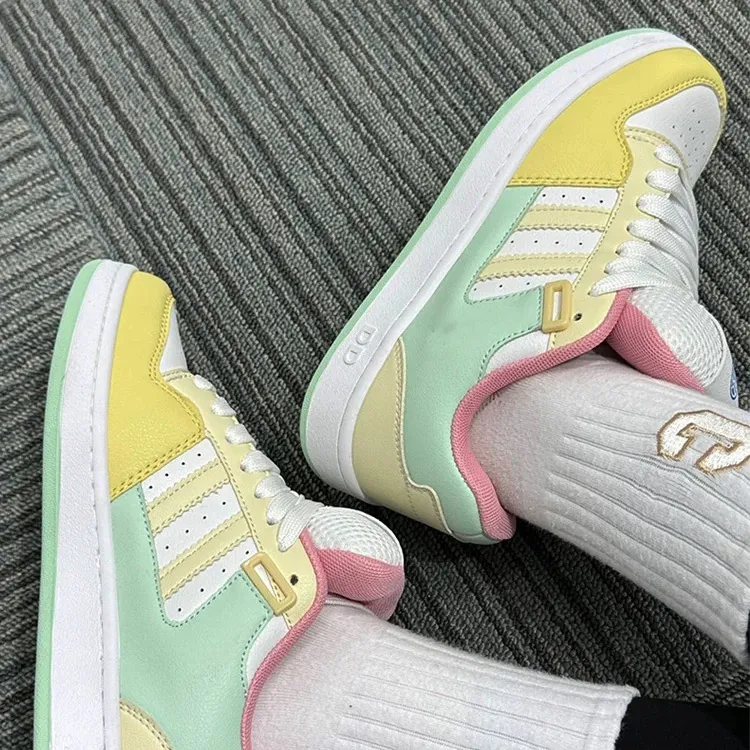 ABCYLM Slip Resistant Cushioning Impact Resistance Wear Resistant Low Top Skateboard Shoes Women's White Yellow Green-4