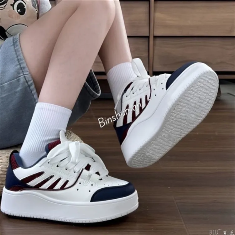 ABCYLM Slip Resistant Cushioning Impact Resistance Abrasion Resistant Low Top Skateboard Shoes Women's White Blue Red-4