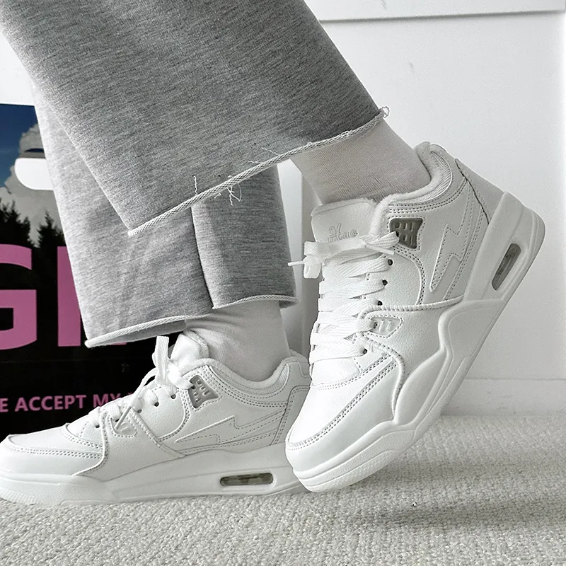 ABCYLM Thermal Slip Resistant Cushioning Impact Resistance Abrasion Resistant Low Top Skateboard Shoes Unisex All White-2