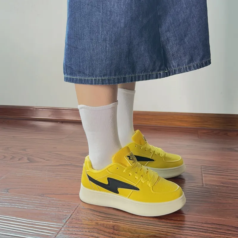 ABCYLM Low Top Skateboard Shoes Women's Electric Mother Yellow-4