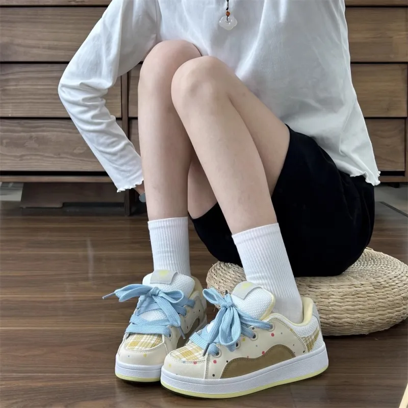 ABCYLM Thermal Coverage Low Top Skateboard Shoes Women's Beige Yellow-3