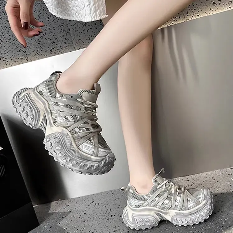 ABCYLM Cushioning, Slip Resistant, Impact Resistant Low Top Chunky Sneakers Women's Champagne-1