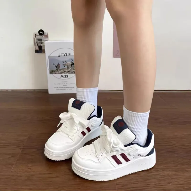 ABCYLM Slip Resistant Cushioning Impact Resistance Abrasion Resistant Low Top Skateboard Shoes Women's White Burgundy-6