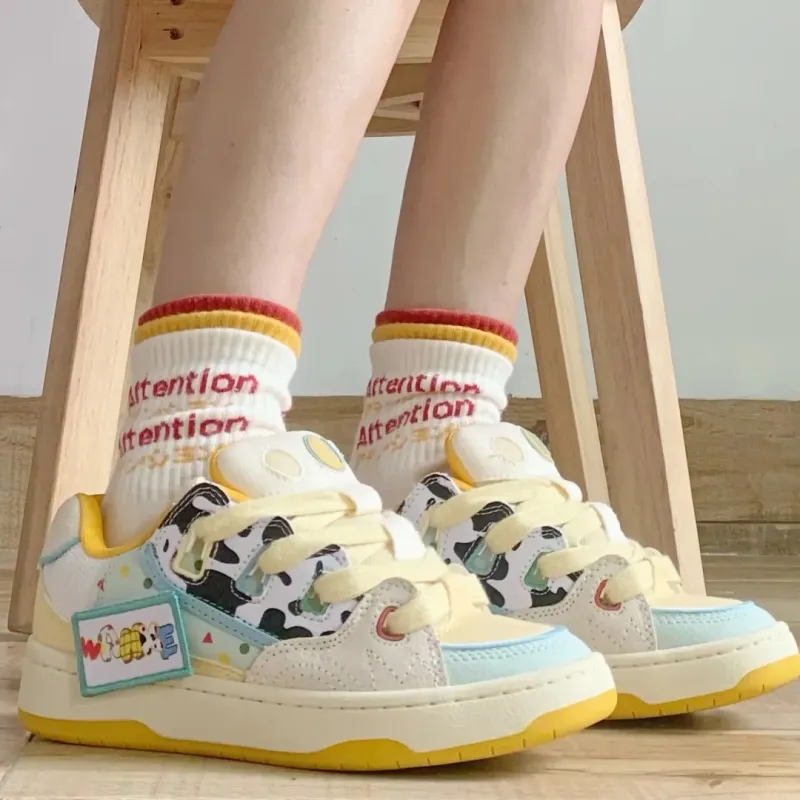 ABCYLM Slip Resistant Cushioning Impact Resistance Abrasion Resistant Low Top Skateboard Shoes Women's Cream Yellow-5