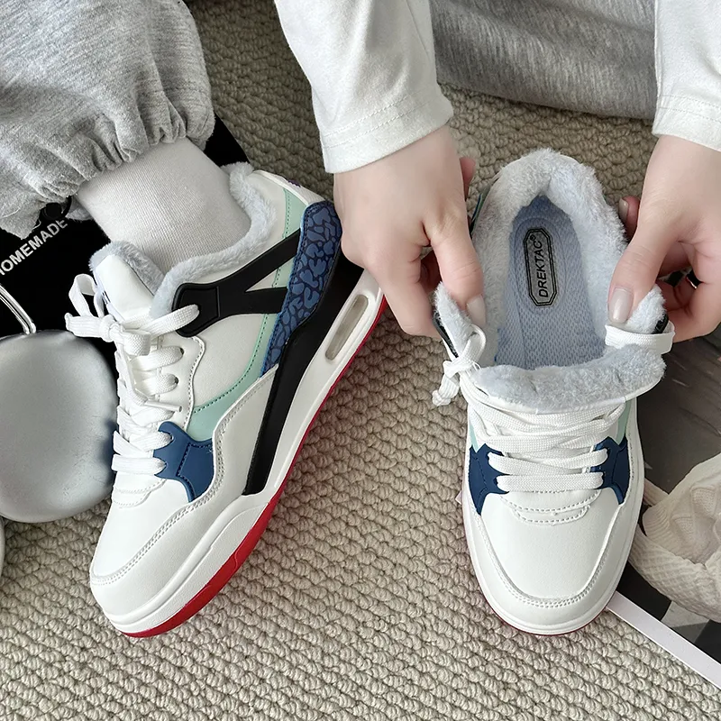 ABCYLM Warm Slip Resistant Cushioning Impact Resistance Wear Resistant Low Top Skateboard Shoes Unisex White Blue Red-3