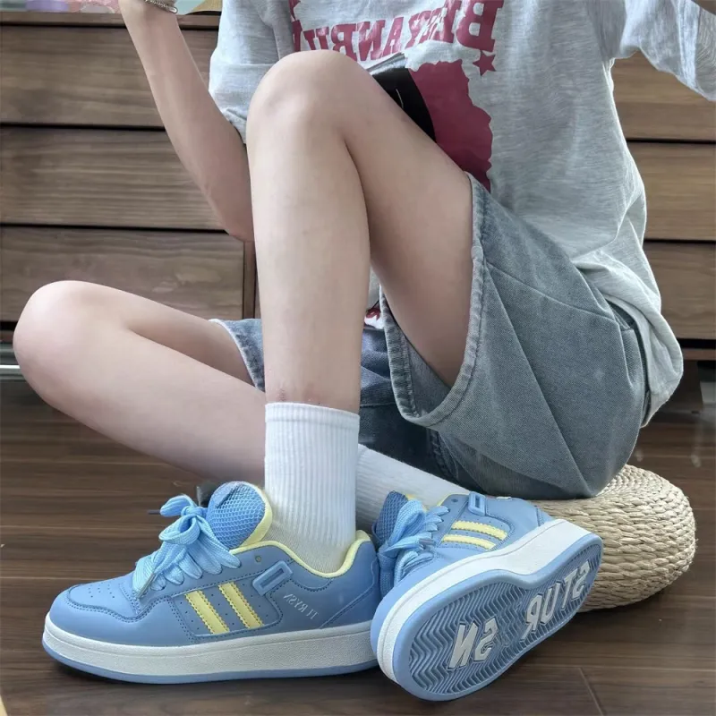 ABCYLM Slip Resistant Cushioning Impact Resistance Abrasion Resistant Low Top Skateboard Shoes Women's Blue Yellow-5