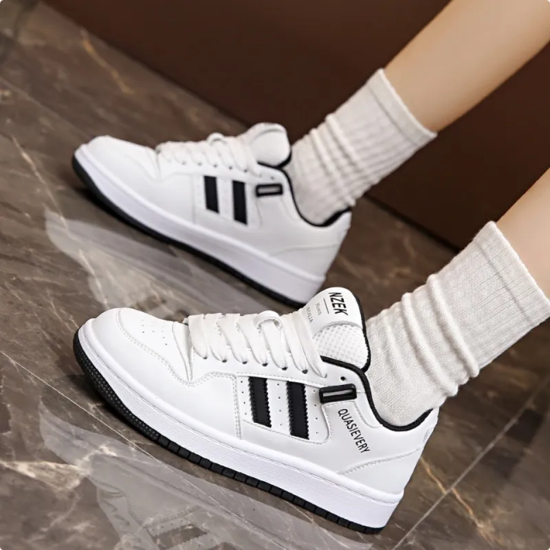 ABCYLM Slip Resistant Cushioning With Impact Resistance Low Top Skateboard Shoes Unisex Black White-4