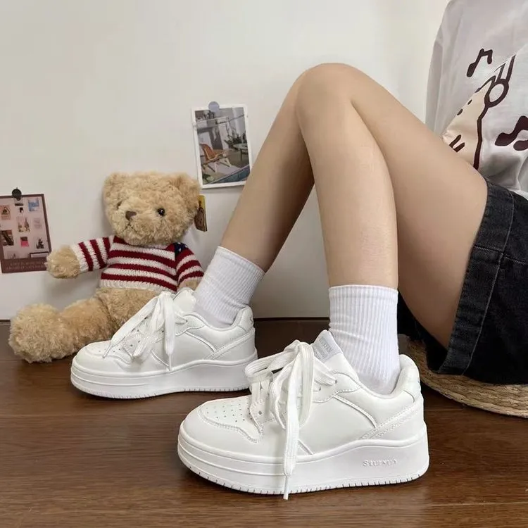 ABCYLM Slip Resistant Cushioning Impact Resistance Height Increasing Low Top Skateboard Shoes Women's White-3