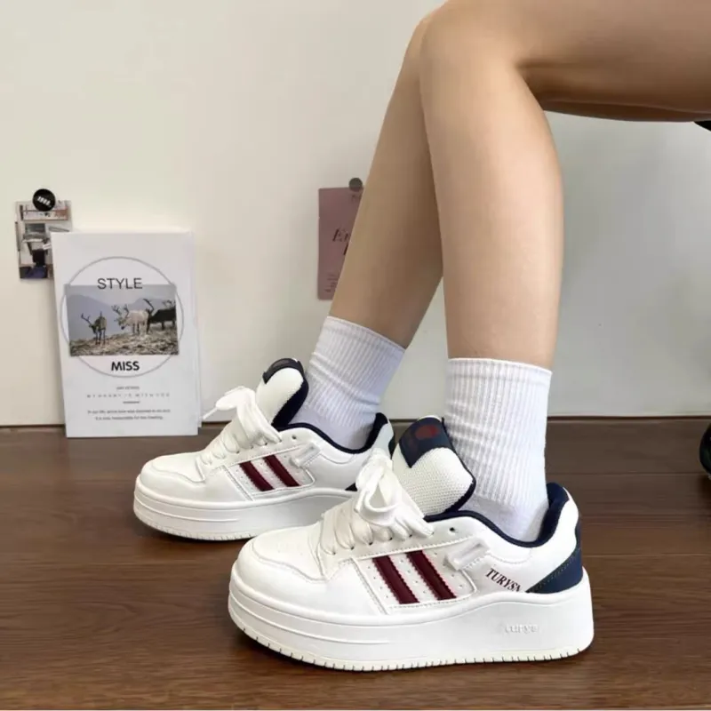 ABCYLM Slip Resistant Cushioning Impact Resistance Abrasion Resistant Low Top Skateboard Shoes Women's White Burgundy-3