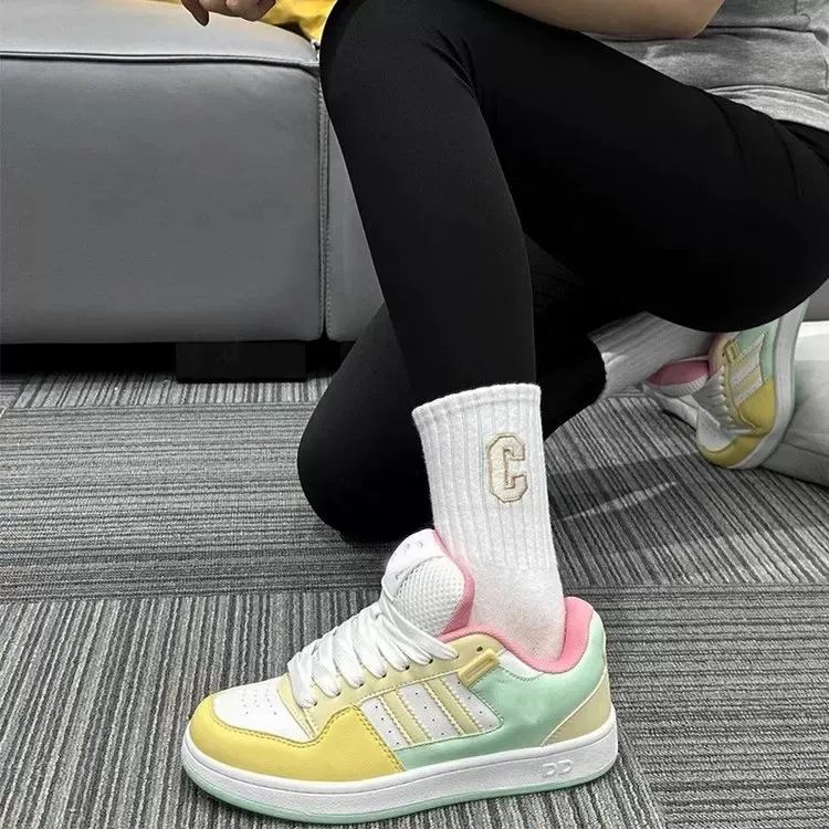 ABCYLM Slip Resistant Cushioning Impact Resistance Wear Resistant Low Top Skateboard Shoes Women's White Yellow Green-1