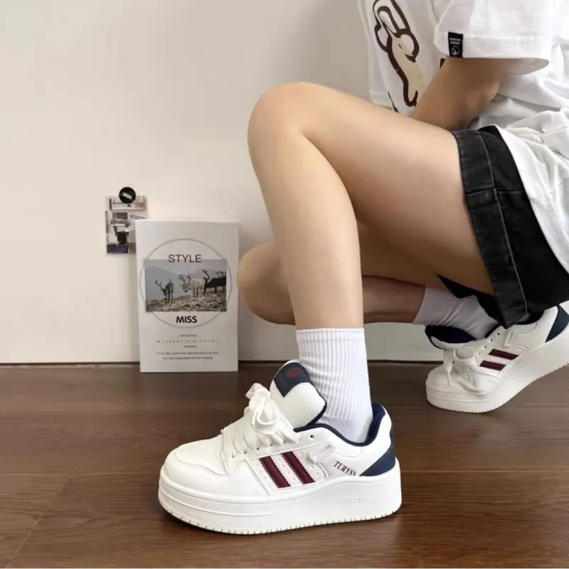ABCYLM Slip Resistant Cushioning Impact Resistance Abrasion Resistant Low Top Skateboard Shoes Women's White Burgundy-4