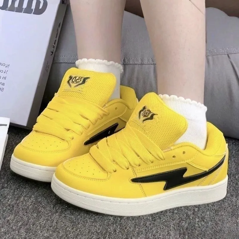 ABCYLM Low Top Skateboard Shoes Women's Electric Mother Yellow-2