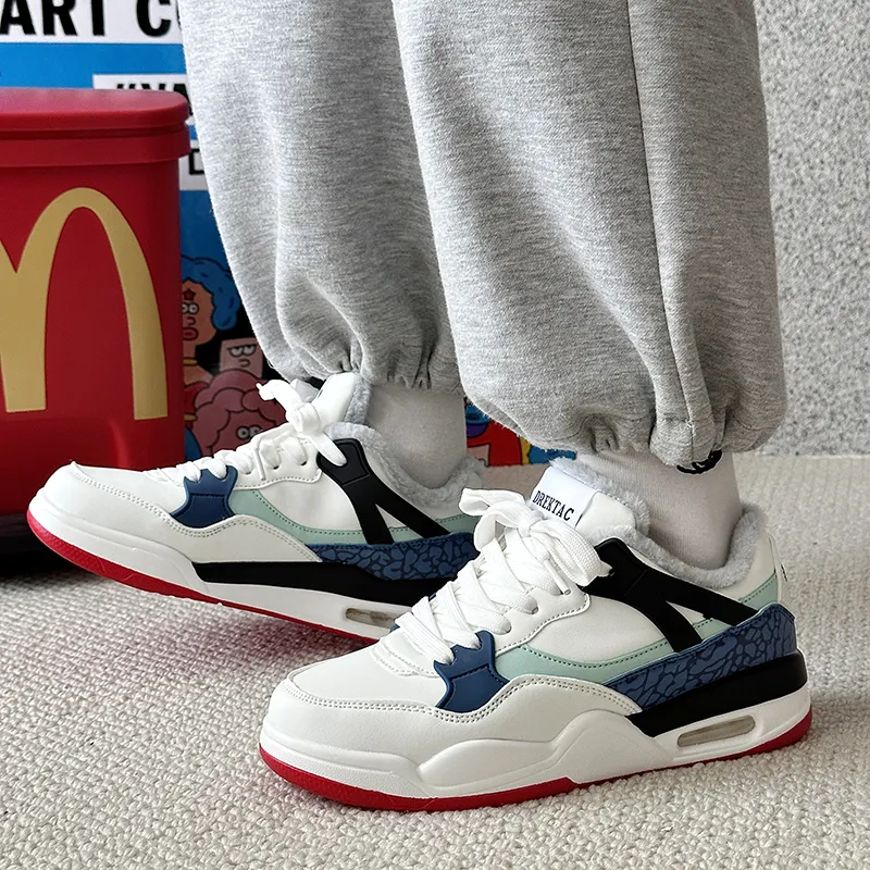 ABCYLM Warm Slip Resistant Cushioning Impact Resistance Wear Resistant Low Top Skateboard Shoes Unisex White Blue Red-11