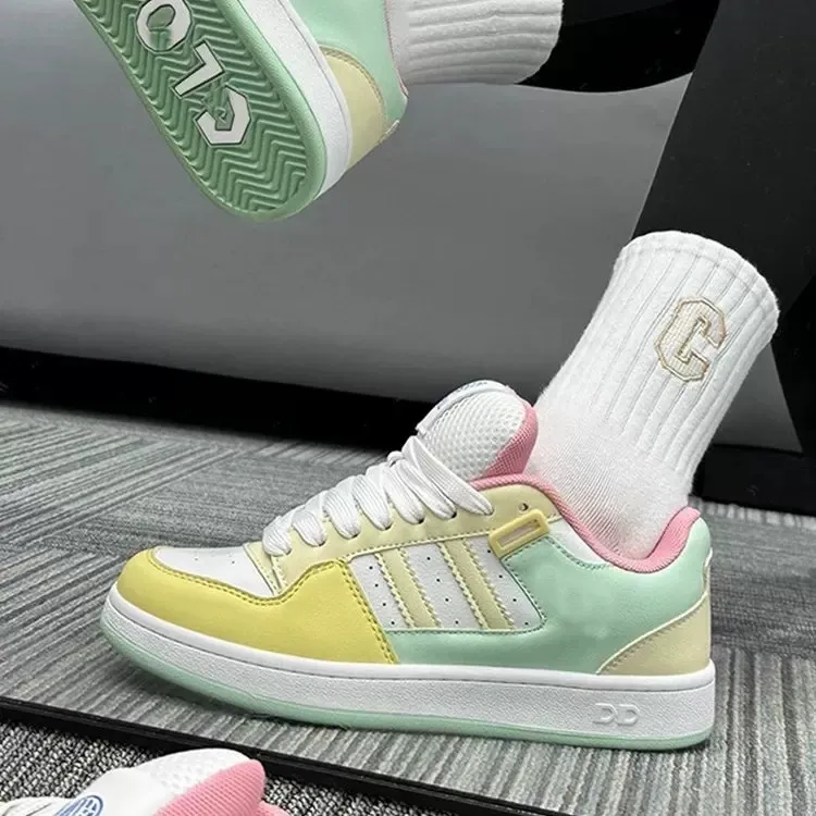 ABCYLM Slip Resistant Cushioning Impact Resistance Wear Resistant Low Top Skateboard Shoes Women's White Yellow Green-3