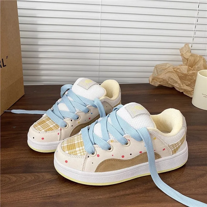 ABCYLM Thermal Coverage Low Top Skateboard Shoes Women's Beige Yellow-1