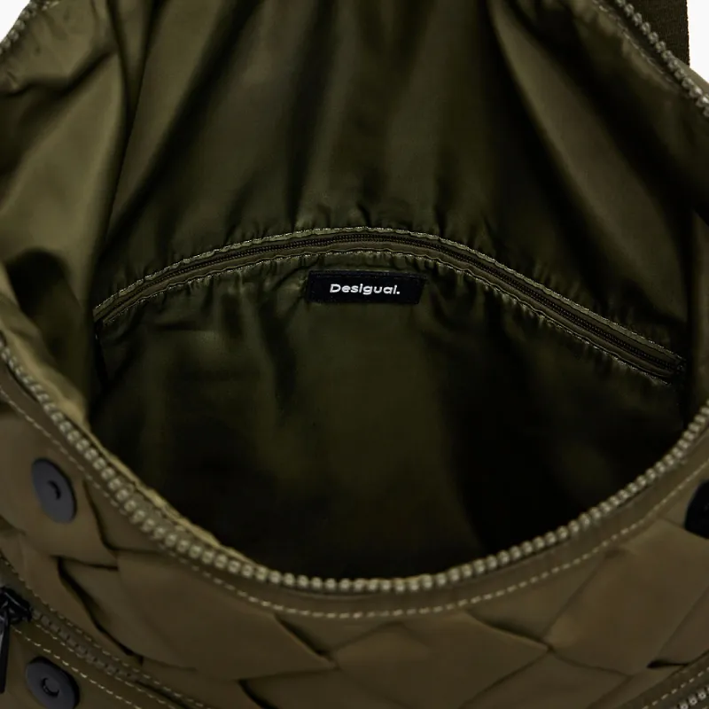 Desigual Fabric Backpack Handbag Medium Size Women's Green Coffee-4