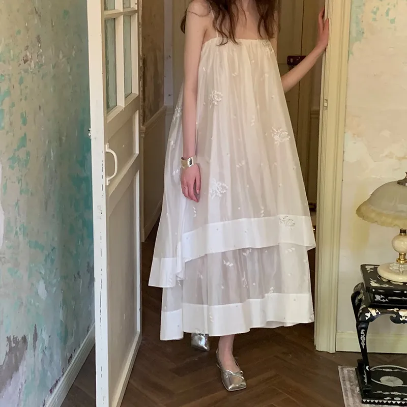 CARIEDO Slip Dress Women's Iridescent White Embroidery-2