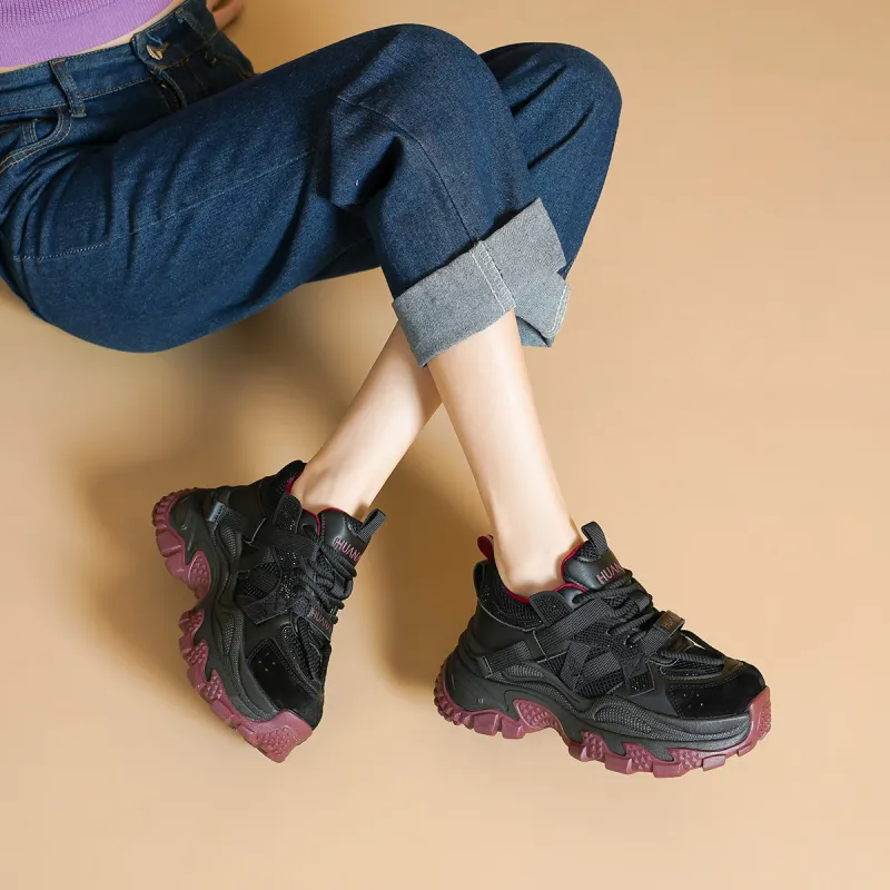 HUANAI Height Increasing Low Top Chunky Sneakers Women's-16