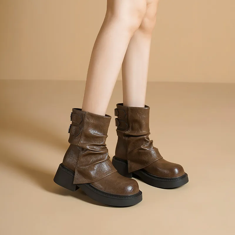 HUANAI Ankle Boots Women's Black/Brown-7