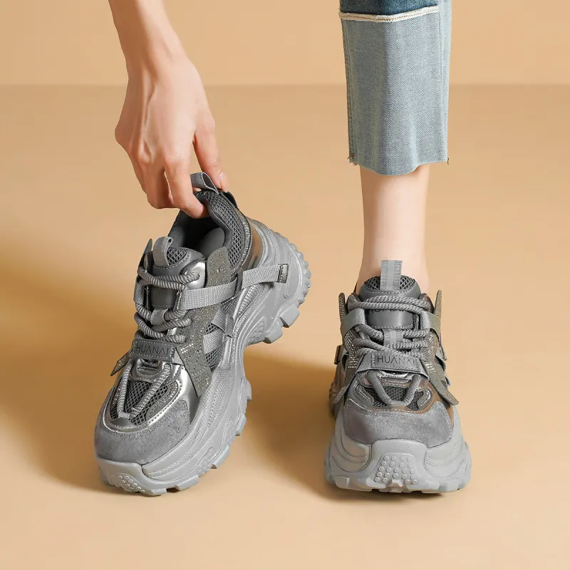 HUANAI Height Increasing Low Top Chunky Sneakers Women's-8