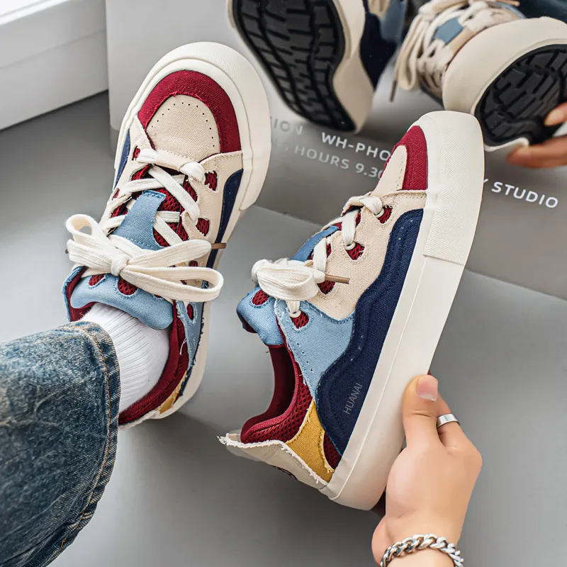 HUANAI Skateboard Shoes Men Low Top Burgundy/Haze Blue-2