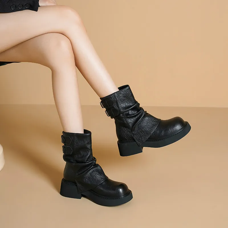 HUANAI Ankle Boots Women's Black/Brown-4