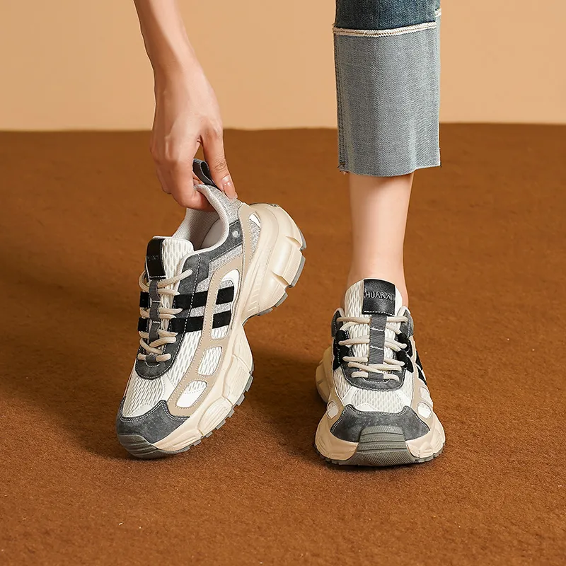 HUANAI Cushioning Breathable Lightweight Height Increasing Low Top Chunky Sneakers Women's-1