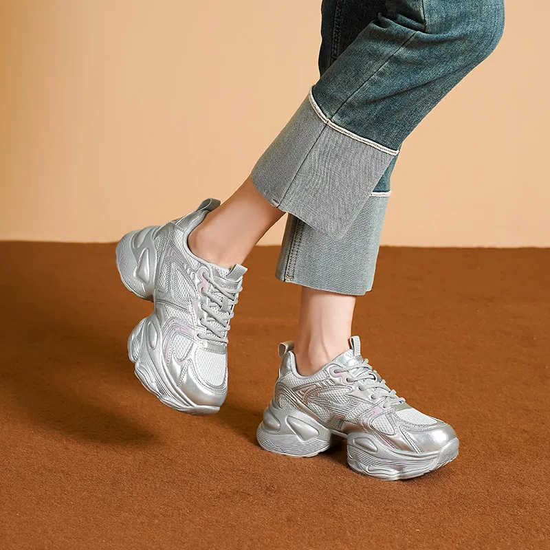 HUANAI Lightweight Height Increasing Low Top Chunky Sneakers Women's-7