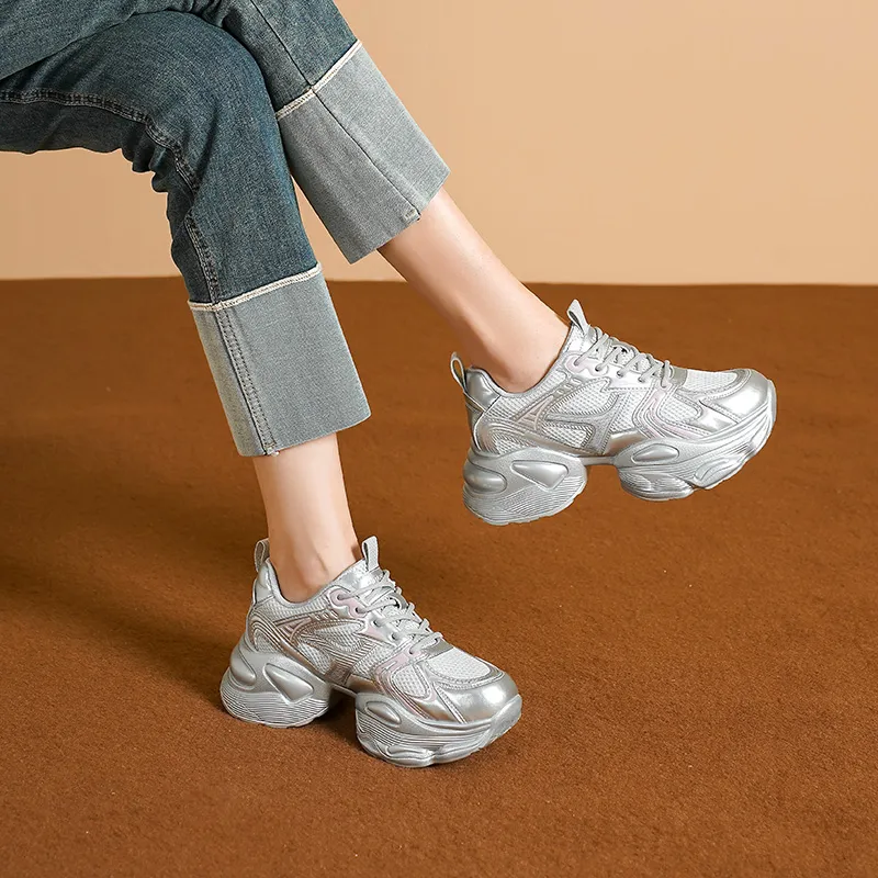 HUANAI Lightweight Height Increasing Low Top Chunky Sneakers Women's-9